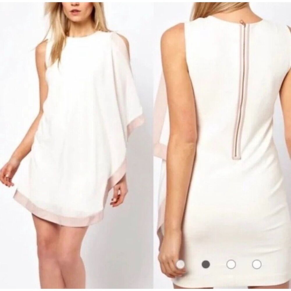 Ted Baker London Ivory Blush Asymmetrical Cape Shift Dress Size 2